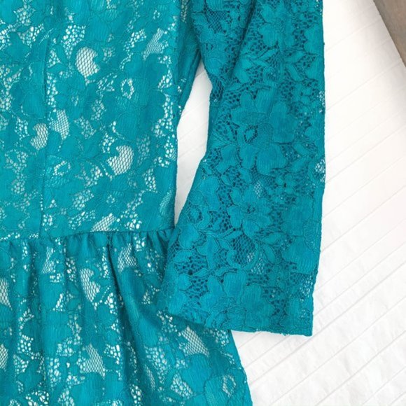 French Connection Teal Lace Long Sleeve Dress - Picture 5 of 14